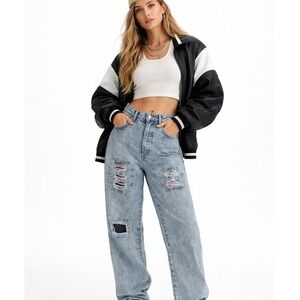 Nathalie B Womens Acid Wash Denim Jeans Distressed Ripped Jogger Cuff Size 13